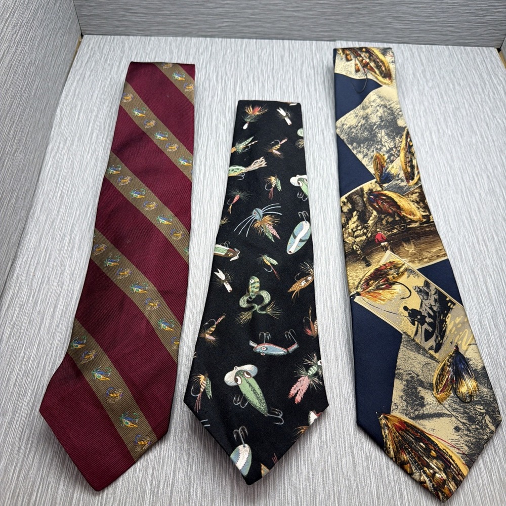 Fly Fishing Necktie Lot 3 Eddie Bauer Abercrombie & Fitch Novelty Ties